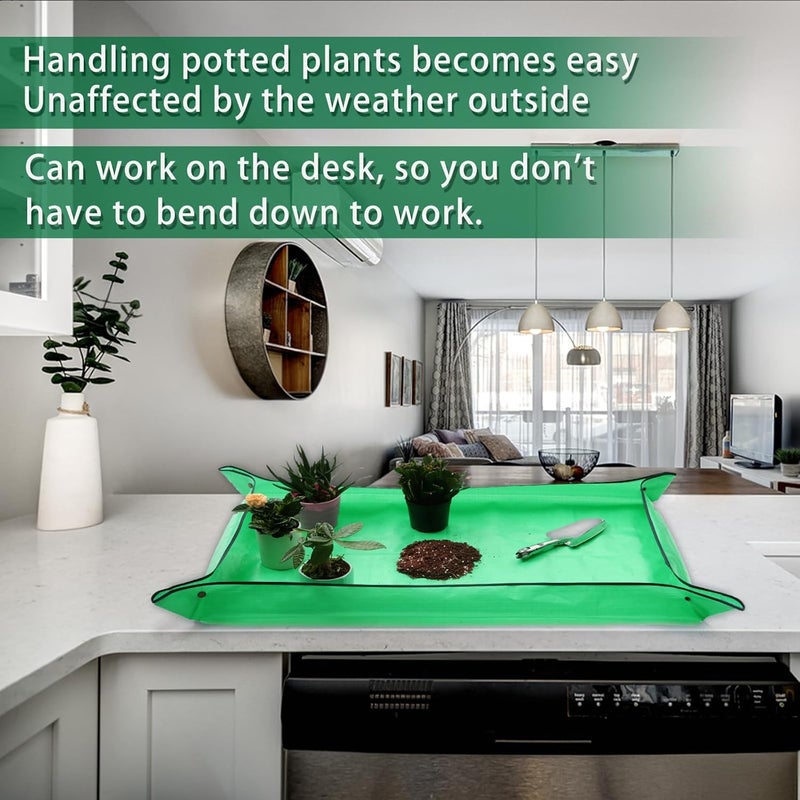 WondMall Plant Repotting Mat,Extra Large Waterproof Potting Mats,Foldable Potting Mat for Indoor Plant Transplanting and Dirt Control,Portable Gardening Mats for Repotting(43''*30'',Green) - Image 3
